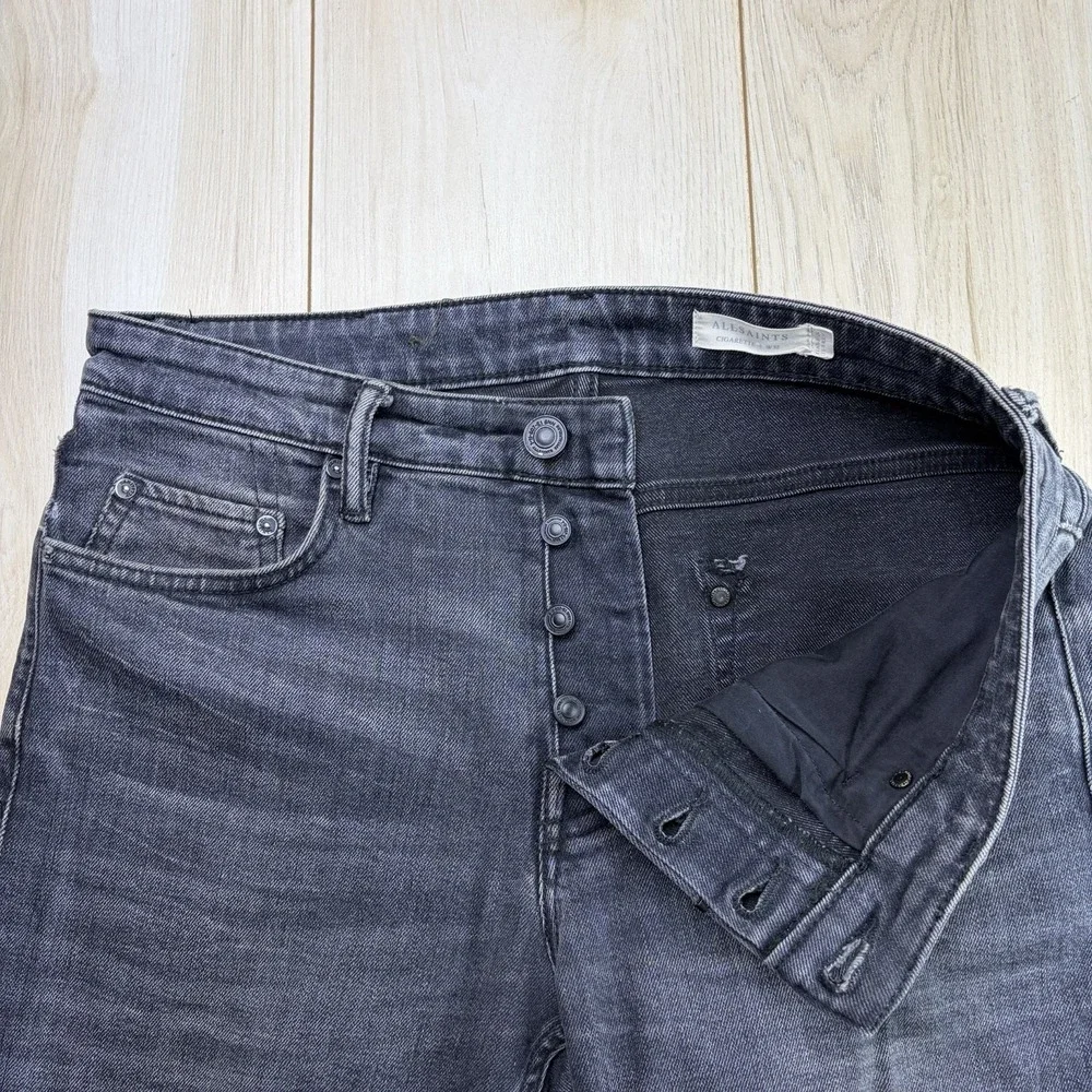 All Saints Jeans Mens 32x30 Faded Black Cigarette Skinny Stretch Denim Pants